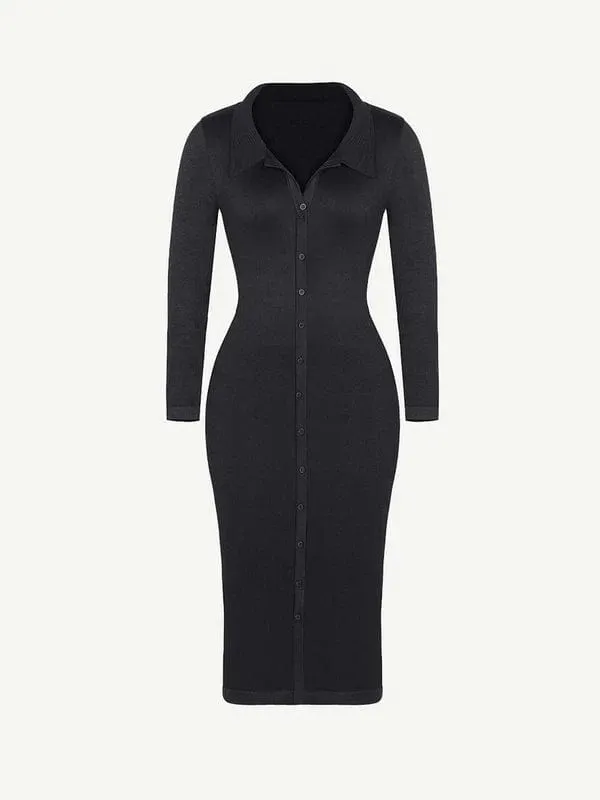 Tummy Control Retro Long Sleeve Shapewear Shirt Dress