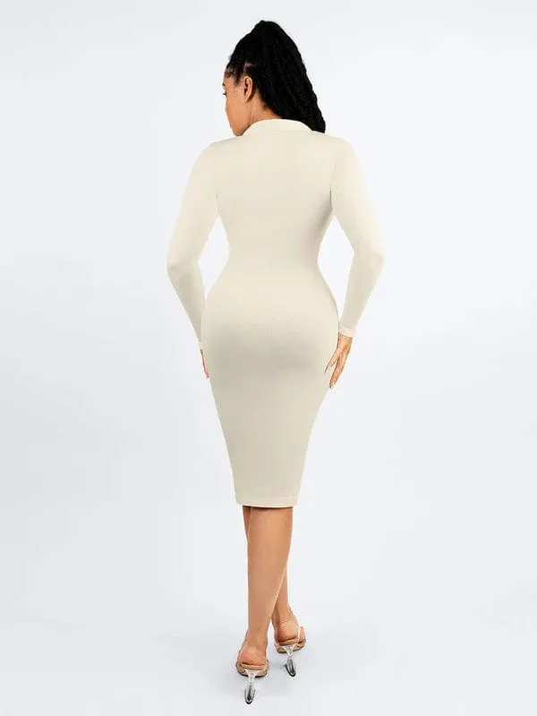 Tummy Control Retro Long Sleeve Shapewear Shirt Dress