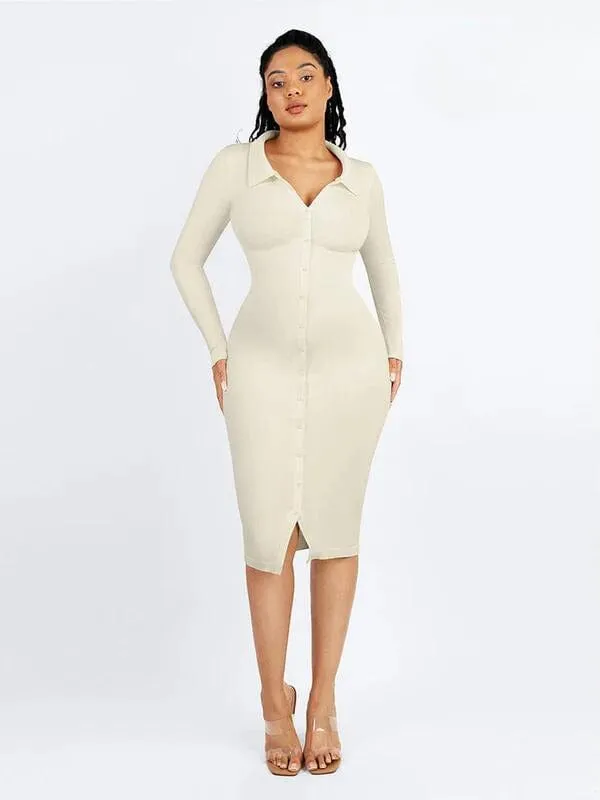 Tummy Control Retro Long Sleeve Shapewear Shirt Dress