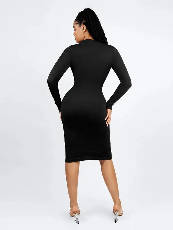 Tummy Control Retro Long Sleeve Shapewear Shirt Dress