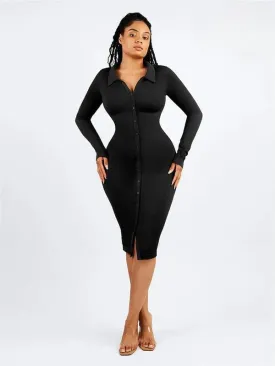 Tummy Control Retro Long Sleeve Shapewear Shirt Dress