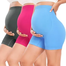 URUWASHI Ribbed Maternity Shorts Over The Belly Seamless 5" Pregnancy Workout Athletic Biker Shorts for Women