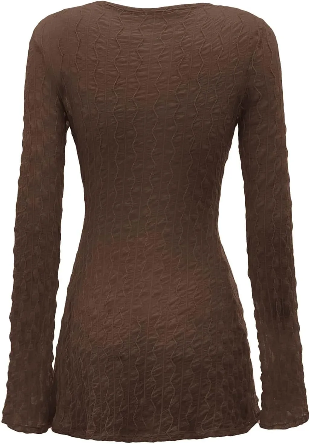 Verdusa Women's 90s Top Bell Long Sleeve Tie Front Textured Sheer T-Shirt Cardigan