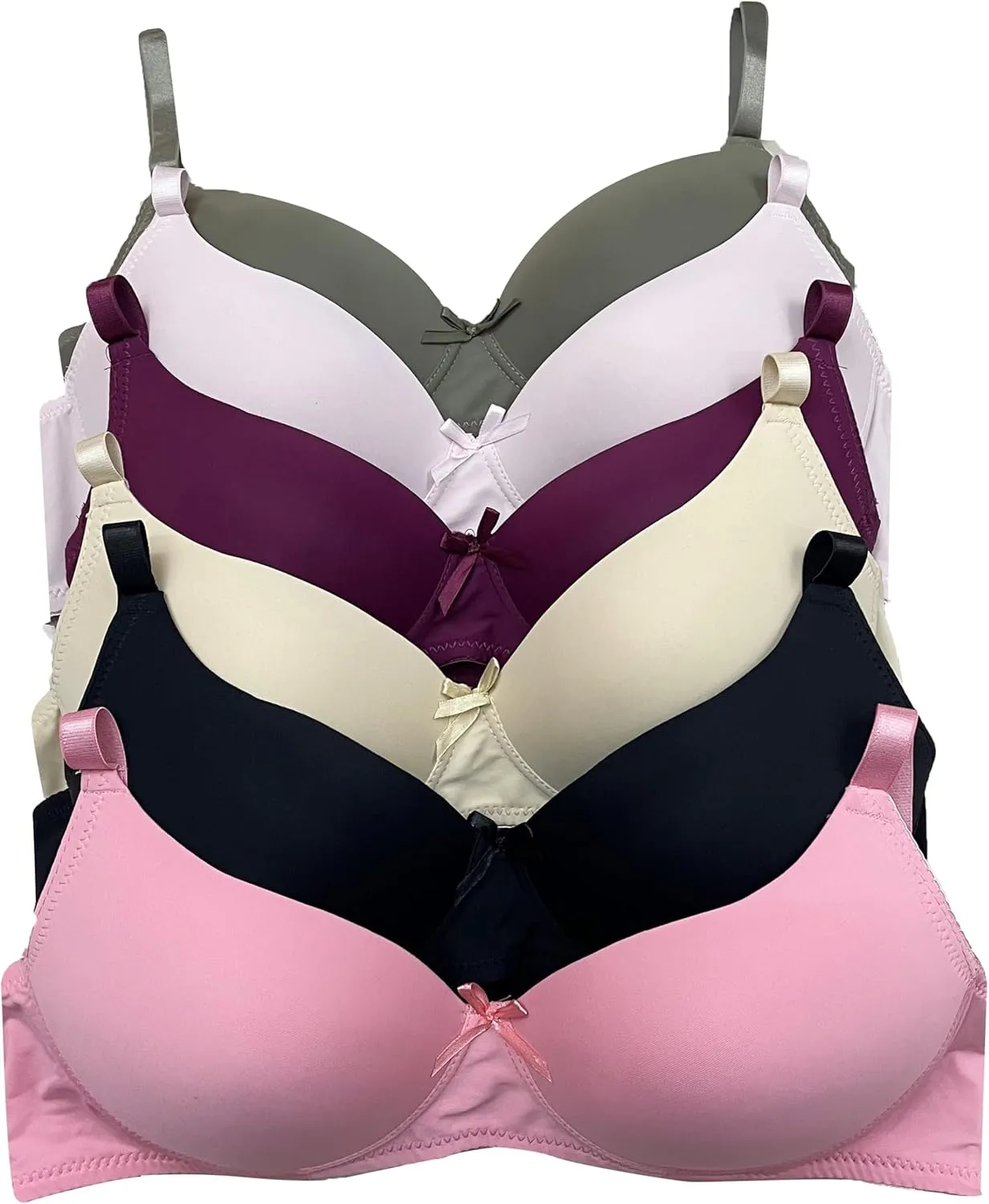 Viola's Secret 6 Pack of Color Print T-Shirt Bras B Cup C Cup and D Cup