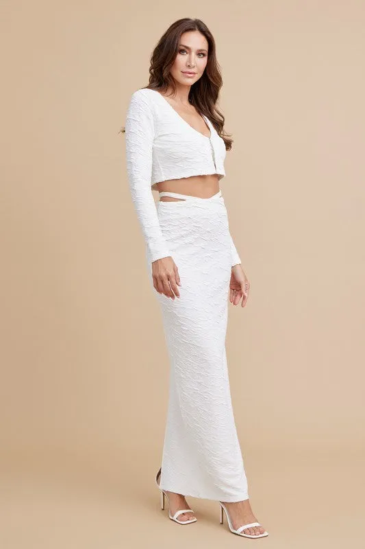 White 3pc Set Of Top Cardigan And Skirt