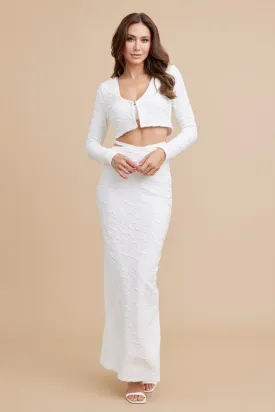 White 3pc Set Of Top Cardigan And Skirt