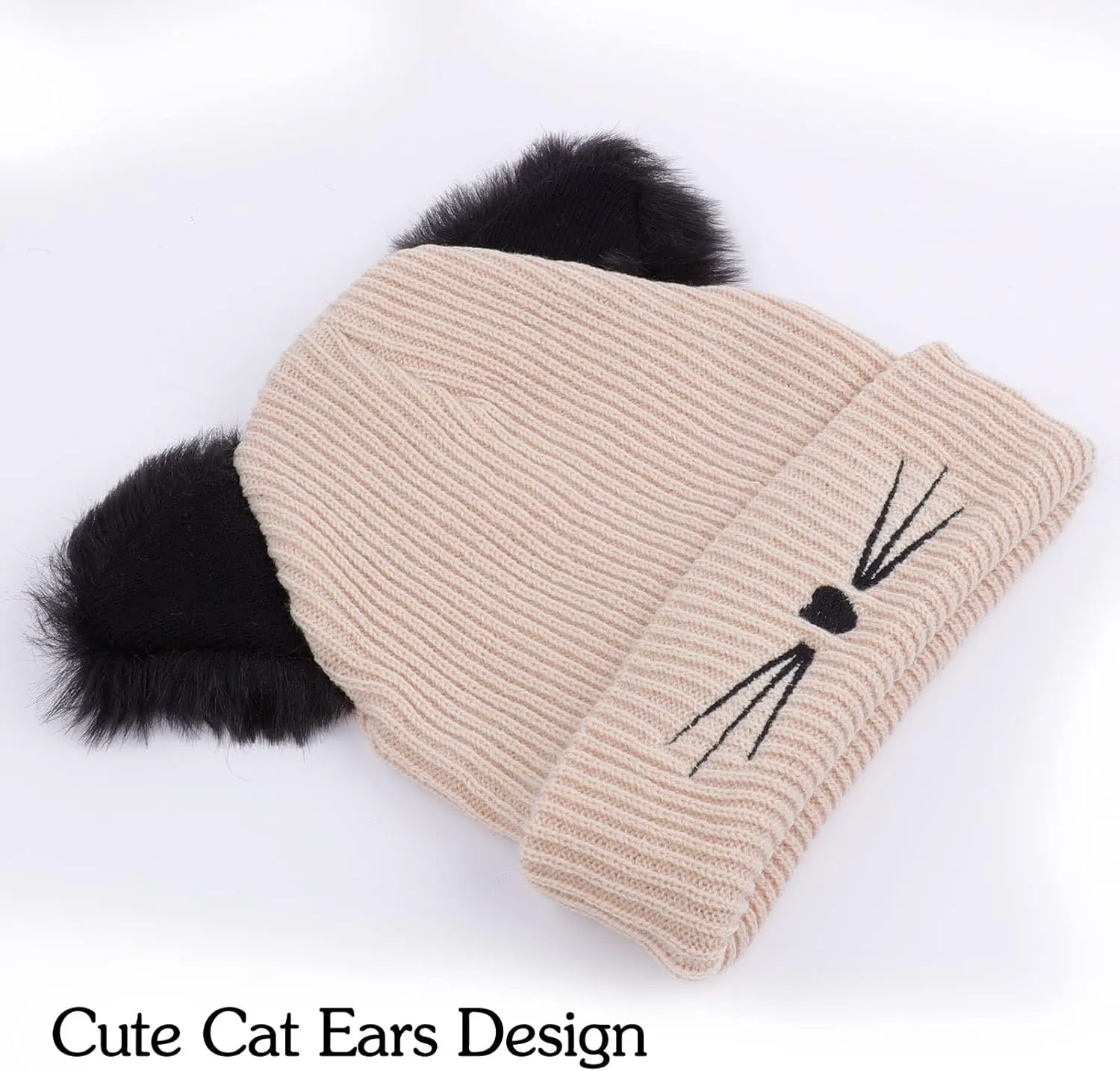 Women Girls Cute Cat Ears Beanie Hat Winter Crochet Knit Cap
