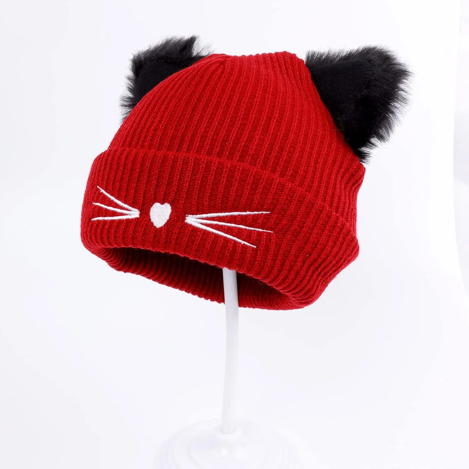 Women Girls Cute Cat Ears Beanie Hat Winter Crochet Knit Cap