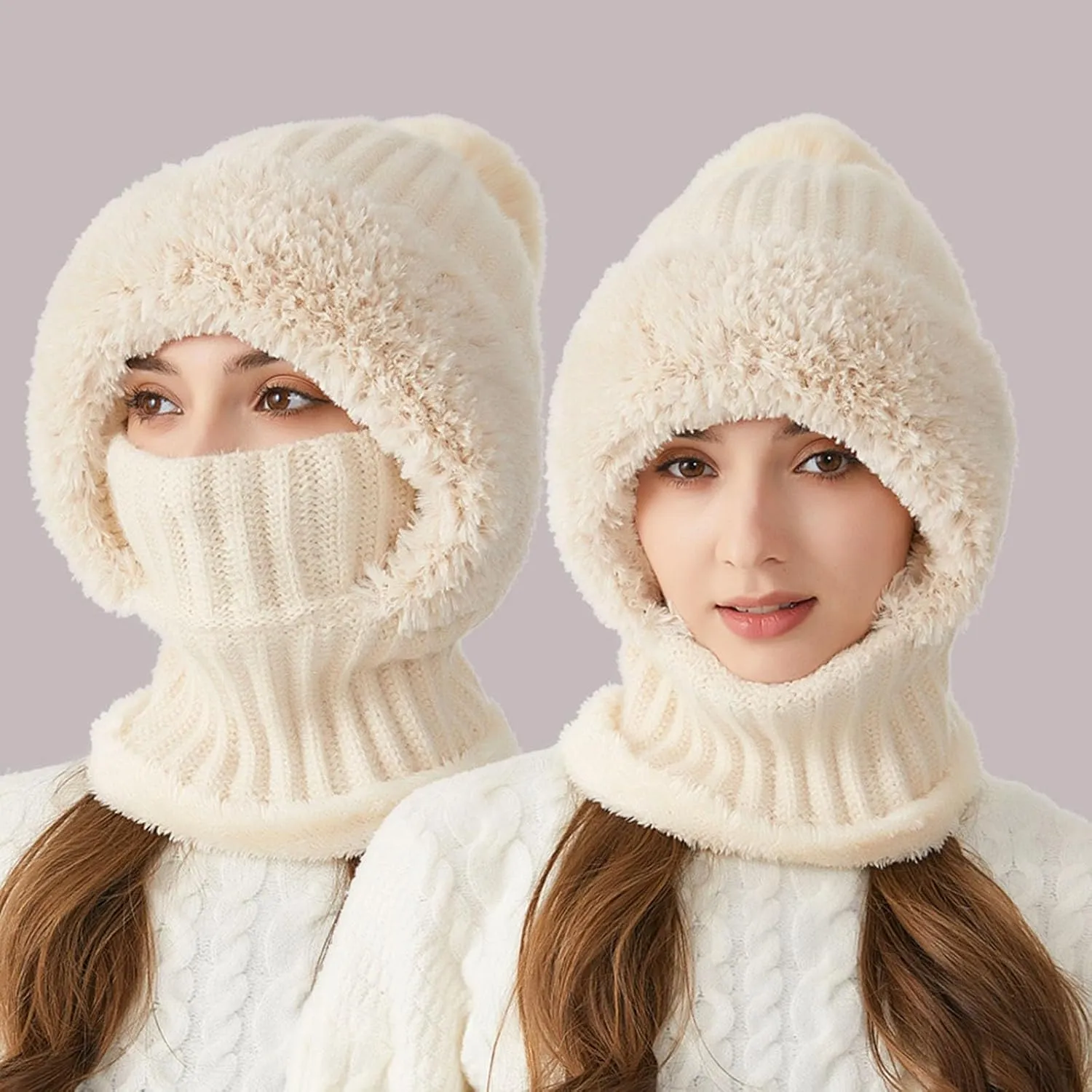 Women Knitted Hat Winter Windproof Warm Cap Trend Wool Thick Pullover Outdoor Skull Cap for Unisex