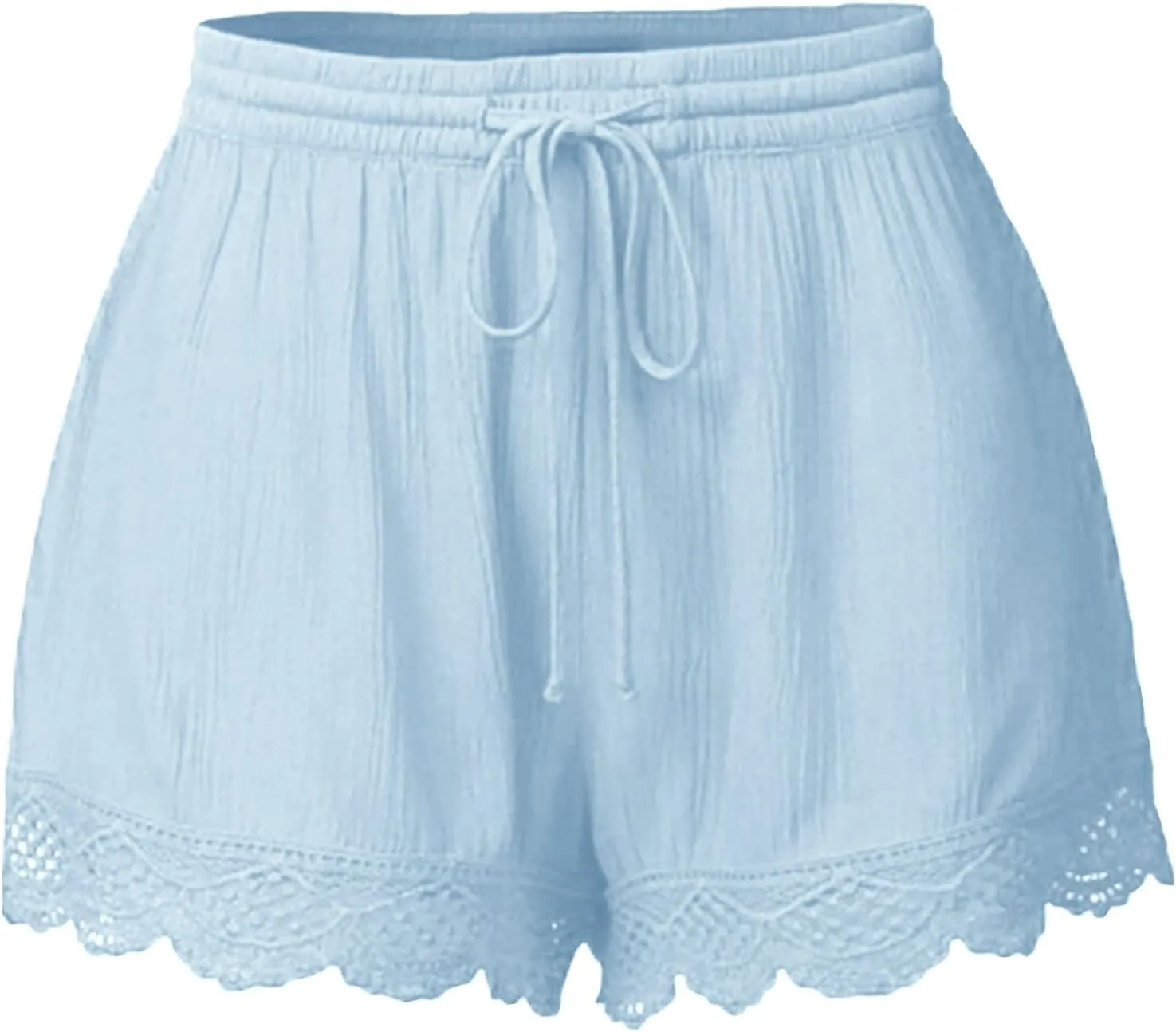 Women Lace Print Hem Straight Leg Casual Shorts Elastic High Waist with Drawstring Skorts Trendy Streetwear Outfits
