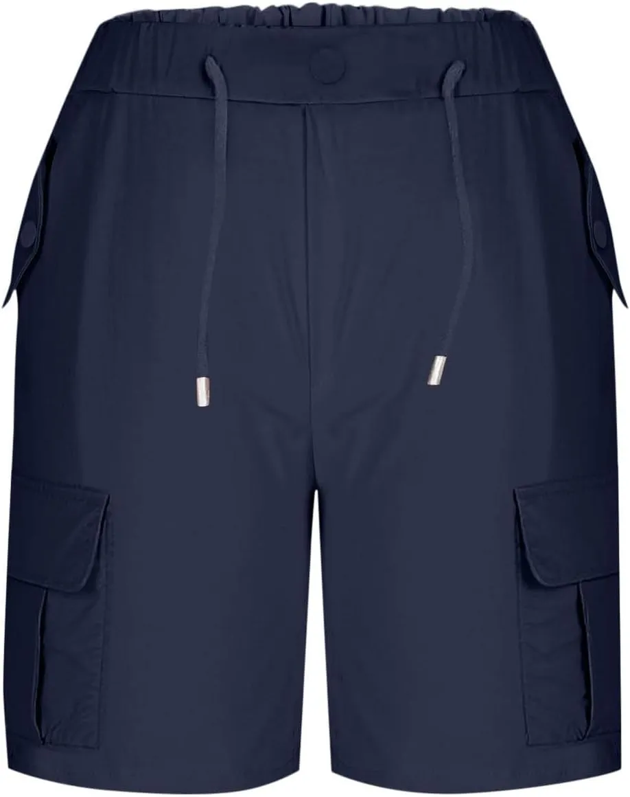 Womens Bermuda Shorts 2025 Summer Fashion Cargo Shorts with Pockets Drawstring Quick Dry Knee Length Hiking Short
