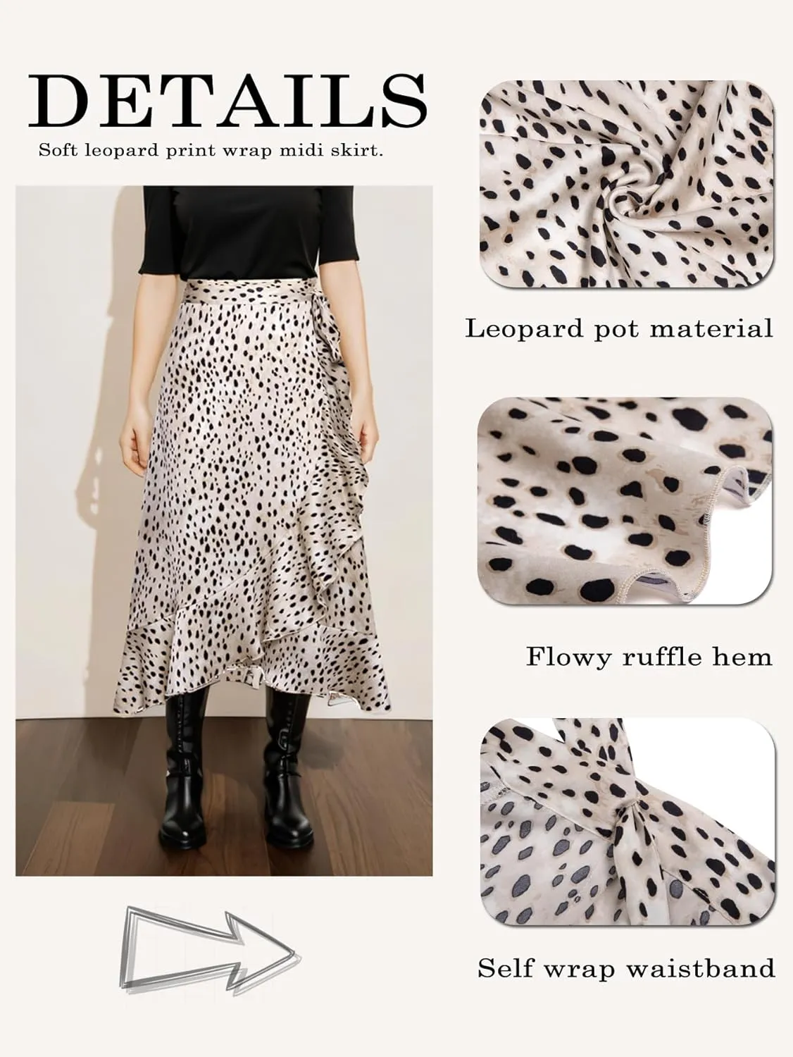 Women's Satin Wrap Skirt Adjustable Tie Ruffle Hem Flowy High Low Trendy Midi Skirt