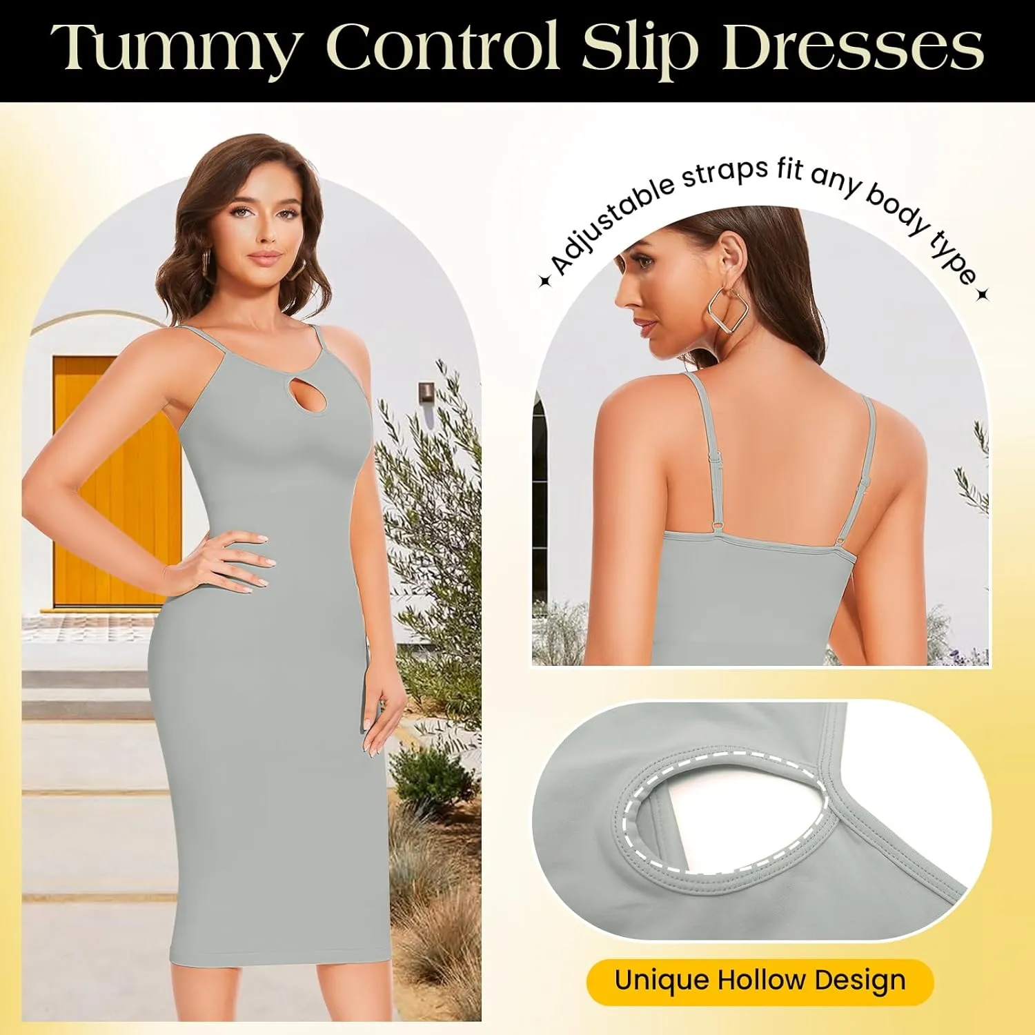 Womens Shapewear Full Slip Tummy Control Seamless Body Shaper Spaghetti Straps Slips Dress for Women