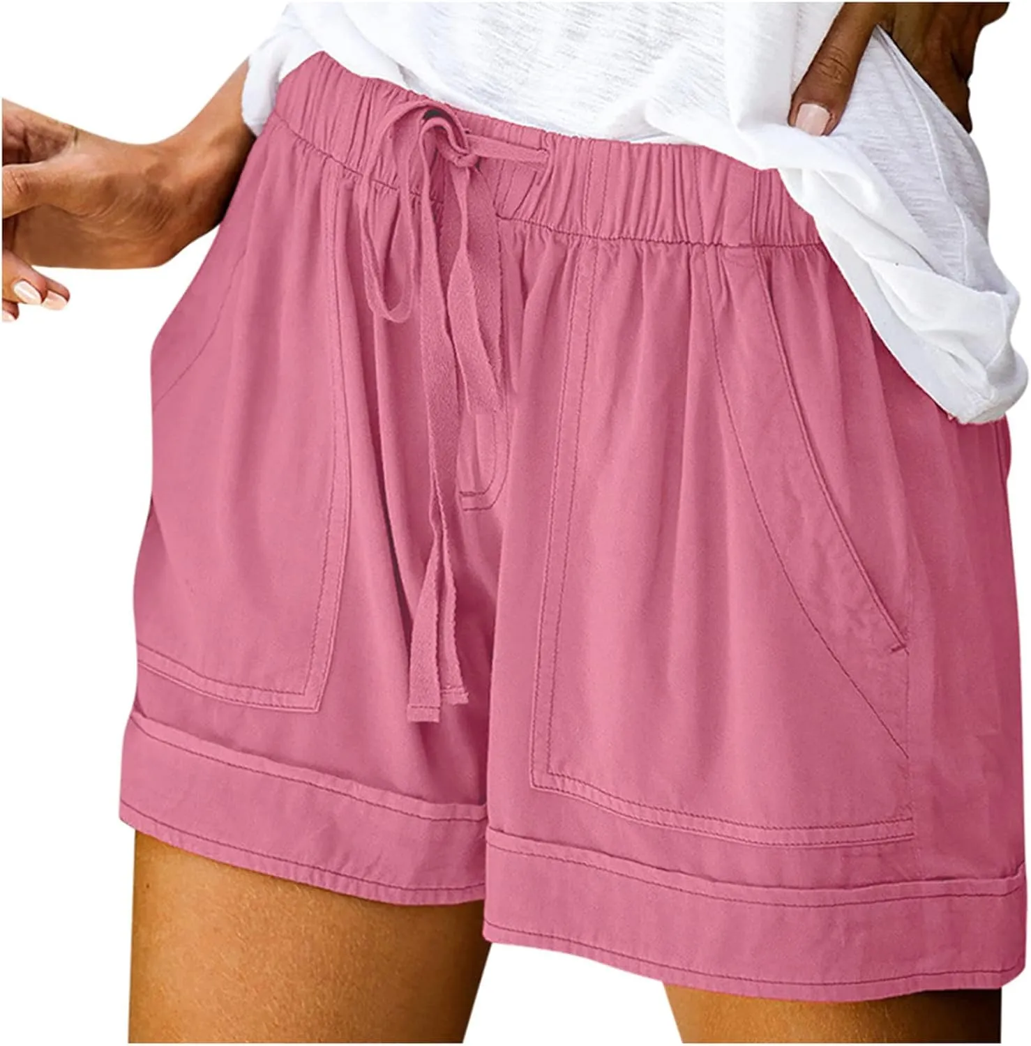 Women's Summer Shorts Casual Trendy Pockets Shorts Drawstring Elastic Waist Loose Short Pants Beach Vacation Outfits