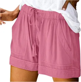 Women's Summer Shorts Casual Trendy Pockets Shorts Drawstring Elastic Waist Loose Short Pants Beach Vacation Outfits