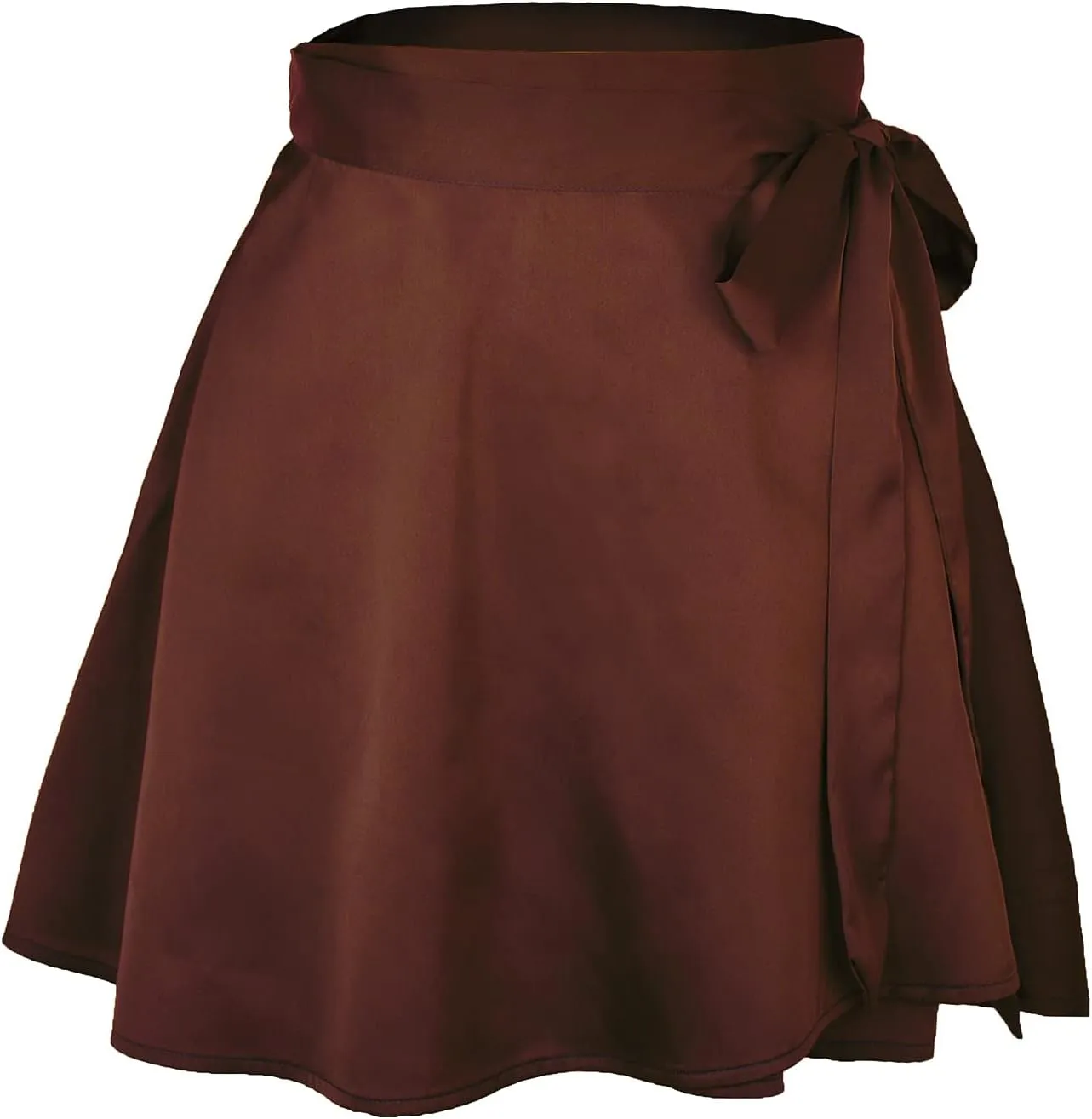 Womens Wrap Mini Skirts Casual High Waist Self Tie Knot Silk Satin Short Skater Skirt