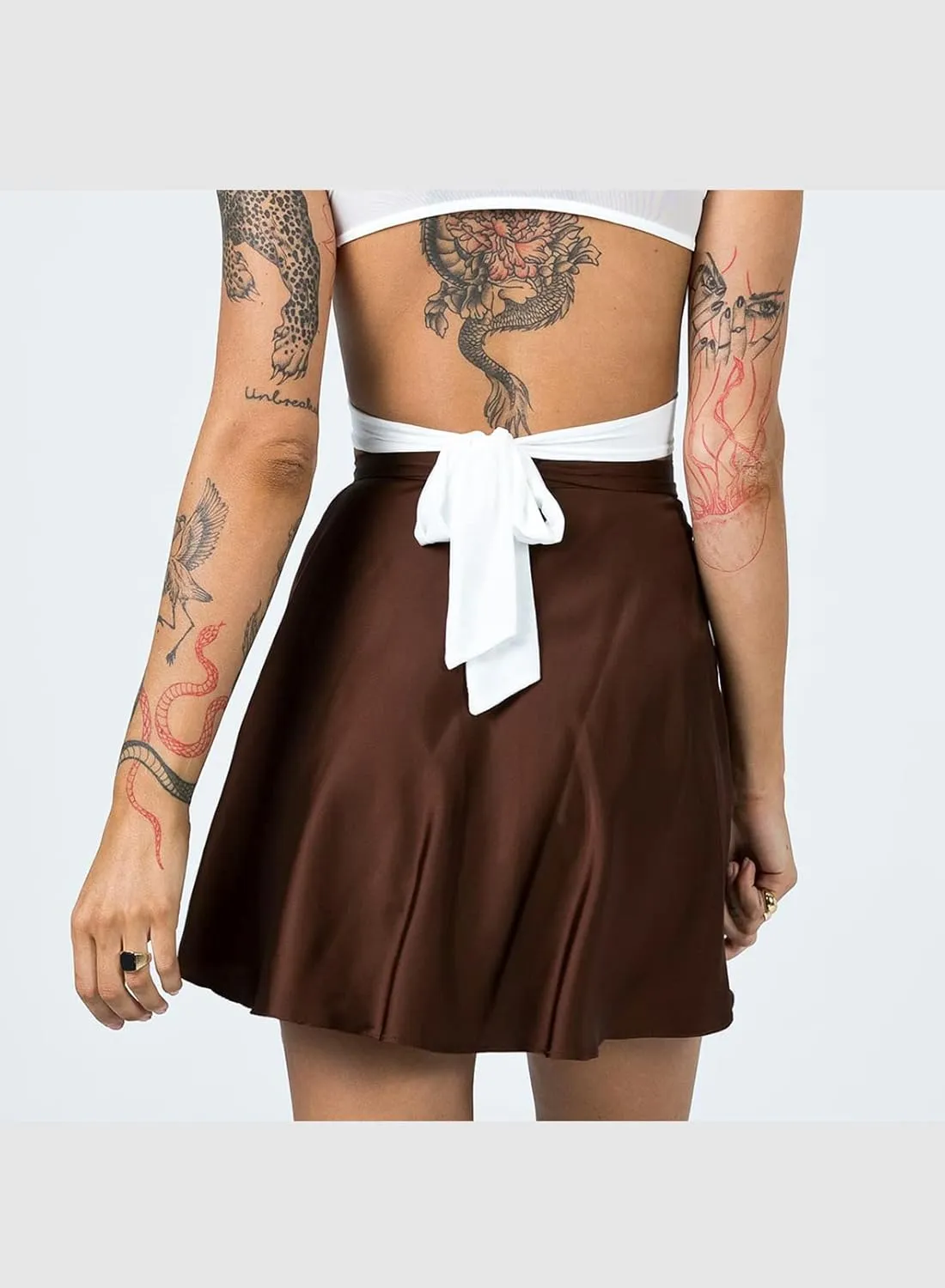 Womens Wrap Mini Skirts Casual High Waist Self Tie Knot Silk Satin Short Skater Skirt